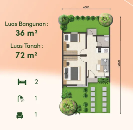 Floor plan for Magnolia Tipe 36/72