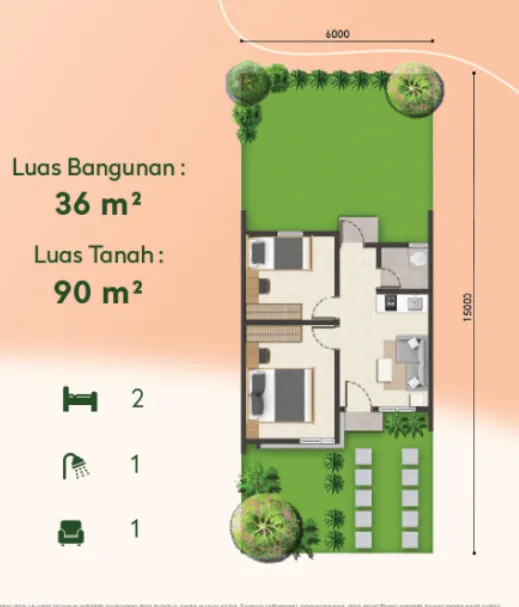Floor plan for Magnolia Tipe 36/90