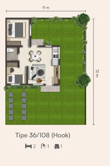 Floor plan for Midori Type 36/108 (Hook)